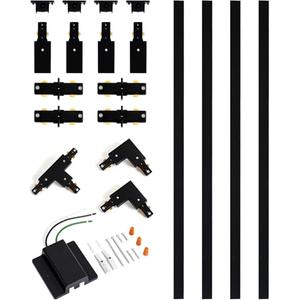 H Track Lighting Rails Kit - iCreating 13ft Black Track Light Track 3 Wire with Floating Canopy Connector, I and L Connectors for Single Circuit H Type LED Track Lighting Heads Fixtures