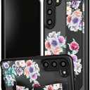 Compatible for Samsung Galaxy S23 Case Cute with Strap Stand Finger Kickstand, Designer Cool Silicone Cases Funda Cover - Red Rose Peony Floral