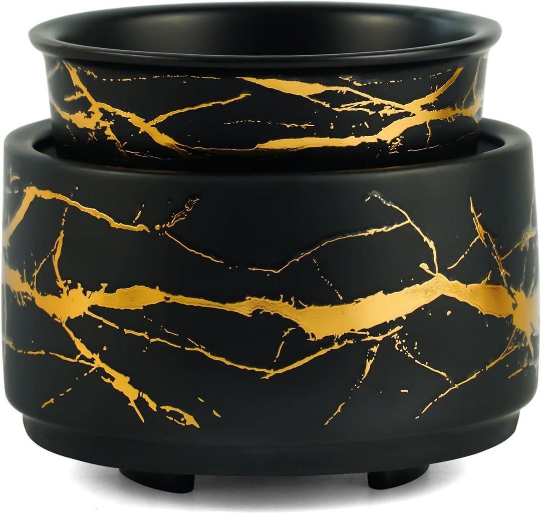 PALANCHY Wax Melt Warmer Ceramic 3-in-1 Oil Burner Electric Candle Wax Warmer Burner Melter Fragrance Warmer for Scented Waxs Home Office Bedroom Aromatherapy Gift& Dcor (Black Gold)
