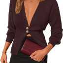 Womens Cardigan Sweaters Deep V Neck Button Up Sweaters Dressy Open Front Fall Knit Cardigans Top Shrugs for Women (Small, Brown)