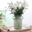 SHMILMH Glass Flower Vase with Handle – 8 Inches Rustic Imitation Ceramic Vase for Flowers, Vintage White Green Centerpiece Decor for Farmhouse, Modern Home, Table & Holiday Decorations