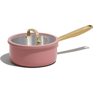 CAROTE 2Qt Stainless Steel Saucepan, Non-Toxic Cookware with Lids, Outer Ceramic Layer, Small Cooking Pot, Even Heating, Fits All Stoves, Oven & Dishwasher Safe, Pink