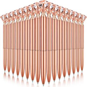 Yahenda 50 Pcs Diamond Pens Bridal Shower Ballpoint Pen bulk Black Ink Bling Crystal Metal Bling Gifts with Diamond on Top for Women Bridesmaid Wedding Office School(Rose Gold)