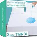 Lunsing Soft 2 Pack Twin XL Size Waterproof Mattress Protector with 6-16 Inches Deep Pocket, White