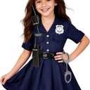 KIDIN Kids Police Officer Costume Girls Cop Outfit Toddler Police Uniform, Police Dress Up Career Day Halloween Gifts (11-12 Years) 2XL