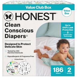 The Honest Company Diapers, Value Pack, Leak Protection, Size 2, 186 Count