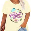 BLANCHES Plus Size Shirt Women Funny Letter Print Tops Cute Vacation Holiday Graphic Tees, 4XL (Yellow)