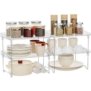 Acrylic Cabinet Organizer Shelf,4 Pcs Stackable Kitchen Counter Shelves,Spice Rack,Countertop Organizers,Clear Plastic Storage Organization for MakeupBathroom,Cupboard,Desk,Pantry