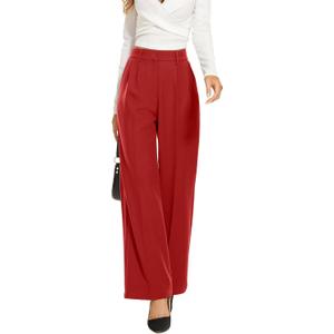 FUNYYZO Wide Leg Pants Women's High Elastic Waisted in The Back Business Work Trousers Long Straight Suit Pants (X-Large Short, 006# Red (Thick))