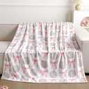 SmoothNovelty Pink Bow Volleyball Blanket for Teen Girls Cute Soft Flannel Throw Blanket, Washable Aesthetic Fuzzy Fleece Throw for Couch Sofa Bed Decor, Valentine Galentine's Day Gift 50 x 60inch