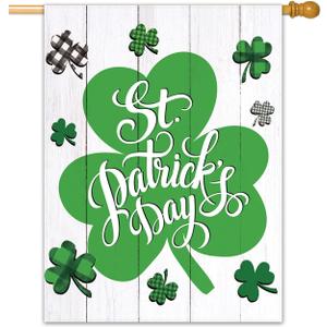 St Patricks Day House Flag, 28 x 40 inch Green Wall Shamrock St Patrick's Day Garden Flag Decorative, Double Sided Printing Green Holiday Outside Dcor for Yard Farmhouse