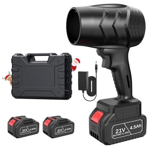 Leaf Blower with 21V*2 Pcs Batteries, 950000RPM Powerful Fan, High Variable Speed 200 MPH, Handheld Air Blower, Perfect for Car Drying, Patio Cleaning, Lawn Caring, Leaves Blowing (Black)