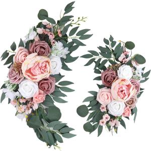 2 Pcs Wedding Arch Flowers Set, Large 23.6 in & Small 15.7 in Artificial Floral Swag for Outdoor Wedding Decorations, Pre-Assembled for Easy Installation, Polyester Flowers for Longevity (Rose)