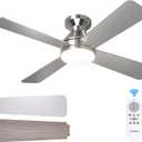 Addlon Ceiling Fans with Lights, 42 inch Low Profile Ceiling Fan with Light and Remote Control, Flush Mount, Reversible, 3CCT Dimmable 4 Blades Nickel Small Ceiling Fan for Bedroom Indoor/Outdoor Use