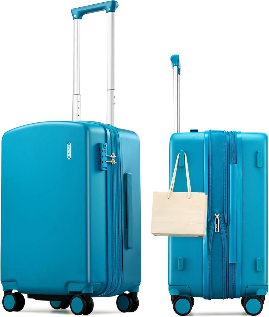Hanke Expandable Carry On Luggage 22x14x9 Airline Approved, 20 Inch Hard Shell Suitcases with Wheels, Lightweight Travel Luggage Carry On Suitcase for Woman & Men with Tsa Lock(Caribbean Blue)