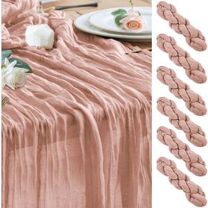 Wokceer Dusty Pink Cheesecloth Table Runner Spring 6Pack 10FT Boho Gauze Easter Cheese Cloth Table Runner Christmas for Party Long Rustic Sheer Runners for Baby Bridal Shower Wedding