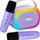 Mini Karaoke Machine for Kids Portable Karaoke Machine with 2 Bluetooth Wireless Microphones and LED Color Lights, Christmas Birthday Gifts Toys for Girls Boys 3-12 +Year Old (Purple)