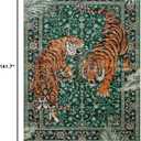 Tiger 9x12 Washable Area Rug, Boho Green Rugs for Living Room
