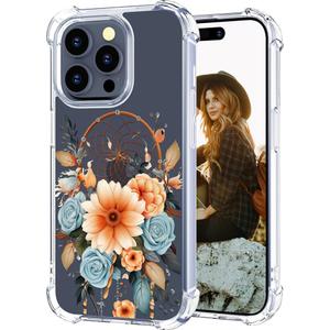 Hungo Compatible for iPhone 15 Pro Case for Women Clear Design Cute,Girly Girls Aesthetic Designer Dreamcatcher Dream Catcher Flowers Hungo Compatible for iPhone 15 Pro Case for Women Clear Design Cute,Girly Girls Aesthetic Designer Dreamcatcher Dream Catcher Flowers