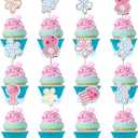 24 PCS Jellyfish Bubbles Flowers Cupcake Toppers Under The Sea Bottom Theme Cake Decorations for Wedding Bridal Baby Shower Birthday Party