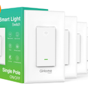 GHome Smart Smart Switch, 2.4Ghz Wi-Fi Light Switch Compatible with Alexa, Google Home, Neutral Wire Required, Single-Pole,UL Certified,Voice Control and Timer,No Hub Required,4pack, White (SW5-4)