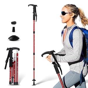 Walking Stick for Hiking, Adjustable Hiking Poles for Men, Women and Kids, Walking Canes for Seniors Balance, Aluminum Trekking Poles Use for Travel, Skiing, Mountaineering (Red)