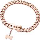 Rose Gold Stainless Steel Cuban Link Heavy Duty Dog Collar Necklace ,Small Dogs American Bully French Bulldog Dog Collar with Safety Buckle