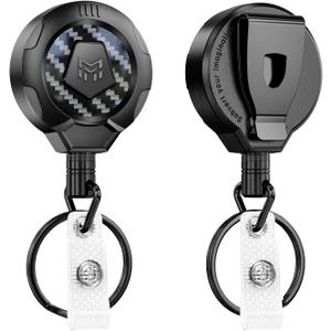 MNGARISTA Upgraded Heavy Duty Retractable Keychain with Belt Clip, 10 OZ Retraction, 31.5" Stainless Steel Cord Key Chain, 3K Carbon Fiber ID Badge Reel Holder with Badge Strap and Key Ring, 2 Pack