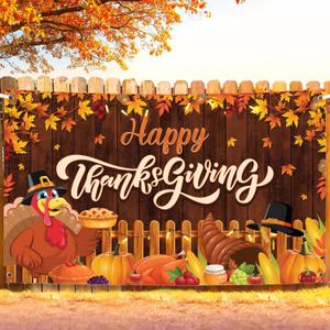 KatchOn, Happy Thanksgiving Banner - XtraLarge, 72x44 Inch | Happy Thanksgiving Backdrop for Thanks giving Party Decorations | Thanks giving Wall Banner | Fall Decorations (Dark Brown)