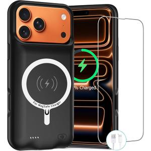 Battery Case for iPhone 17 Pro Max,12000mAh Rechargeable Portable Charging Case with Wireless Charging Compatible for iPhone 17 Pro Max (6.9inch) with Carplay Extend Battery Pack Charger Cover (Black)