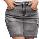 Womens Bodycon Denim Mini Skirt High Waist Casual Washed Frayed Stretchy Jean Skirts with Pocket for Women (Small, Grey)