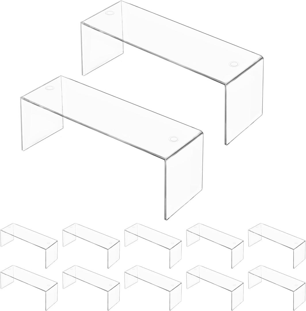 Aminigram 12 Pack Large Acrylic Risers Display Stands, Perfume Organizer Stand, Clear Acrylic Shelf for Show Decor Display, Toys, Cupcake and More(12.4 x 4 x 4.6 inches)