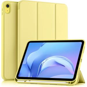 Akkerds Compatible with iPad (A16) 11th Generation Case 11 Inch 2025, for iPad 10th Generation Case 10.9 Inch 2022 with Pencil Holder, Slim Trifold Stand Protective Cover with Soft TPU Back, Yellow