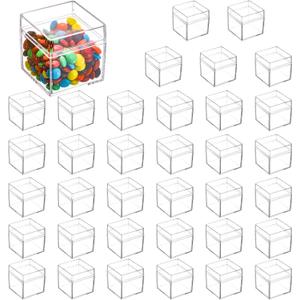 Okllen 36 Pack Acrylic Boxes with Lid, Clear Square Cubes Treat Gift Boxes Candy Storage Container for Candy, Little Trinkets, Jewelry, Party Favor, 2''x2''x2''/ 5x5x5CM