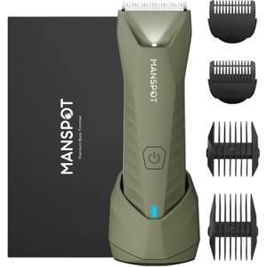 MANSPOT Manscape Trimmer for Men Ball/Pubic/Groin, Electric Body Hair Trimmer, Replaceable Ceramic Blade Heads,Waterproof for Wet/Dry Use,Standing Recharge Dock,90 Minutes Shaving After Charged(Green)