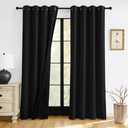 RYB HOME 100% Blackout Black Curtains for Bedroom Living Room, Thermal Insulated Heat Blocking Noise Reducing Window Curtains & Drapes for Kids Room, 52 inches Wide by 84 inches Long, 2 Panels Set