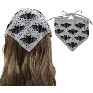 Goth Headbands Bat Pattern Bandana, Cotton Knit Triangle Headband for Women, Perfect for Halloween, Winter Holidays
