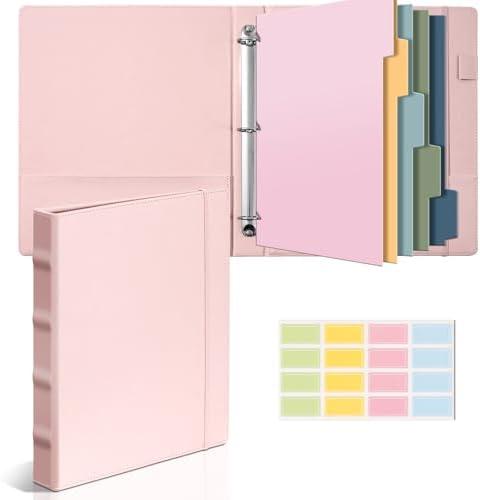 Pink 3 Ring 1 inch PU Leather Professional Binder Organizer with Dividers Suitable for 8.5 x 11 Letter Size Paper Cute Loose Leaf Binder with Pocket for School Work
