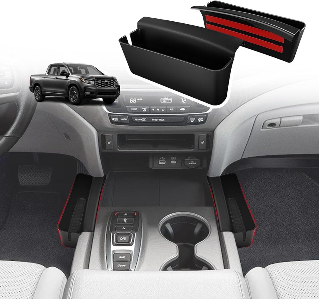 Muslogy for 2017-2024 2025 2026 Ridgeline Center Console Shifter Storage Box ABS Material Console Side Organizer Left & Right 2PCS Set with Stronger Tape Compatible with Honda Ridgeline 2017-2026