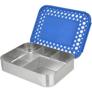 LunchBots Large Cinco Stainless Steel Lunch Container - Five Section Design Holds a Variety of Foods - Metal Bento Box - Dishwasher Safe - Stainless Lid - Blue Dots