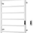Heated Towel Racks for Bathroom, Wall Mounted Electric Towel Warmer Racks with Timer & Temperature Control, 6 Bar Stainless Steel Towel Heater for Bathroom, White, Plug-in