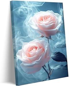 Pink Rose Canvas Wall Art Abstract Smoke Rose Picture Wall Decor Modern Flower Poster Print Printing For Living Room Bedroom Bathroom Decoration Ready To Hang