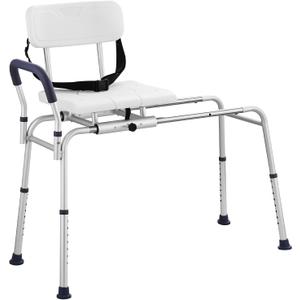 VEVOR Sliding Tub Transfer Bench, Height Adjustable Bathtub Transfer Bench with Cut-Out Seat, Reversible Backrest & Safety Belt, Non-Slip Shower Chair for Elderly Disabled Handicap, 400LBS Capacity (Sliding Seat)