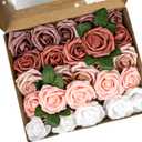 BEAYFILY White and Dusty Rose Mix Artificial Flowers Combo, Real Looking Fake Flowers for DIY Wedding Bridal Shower Bouquets Centerpieces Arrangements Party Tables Decoration