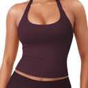 YEOREO SoftHue Women's Impact Halter Tank Top Longline Backless Scoop Neck Built-in Bra Sports Workout Gym Crop Top (X-Large, Mauve)