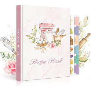 Lanpn Blank Recipe Book Cookbook for 70 Recipes, Waterproof A5 Empty Cooking Journal to Organize Your Family Recipes, Leather Cover Recipe Notebook with Stickers to Write in Your Own Recipes, Pink (Medium (5.9 x 8.7 inch))