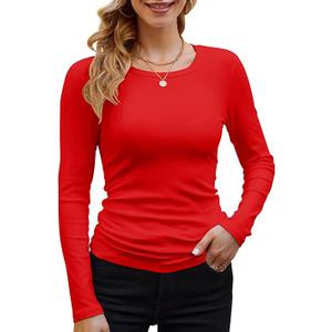 GEMBERA Womens Ribbed Long Sleeve Crewneck Casual Slim Basic Shirts Fitted Knit Tops Size L