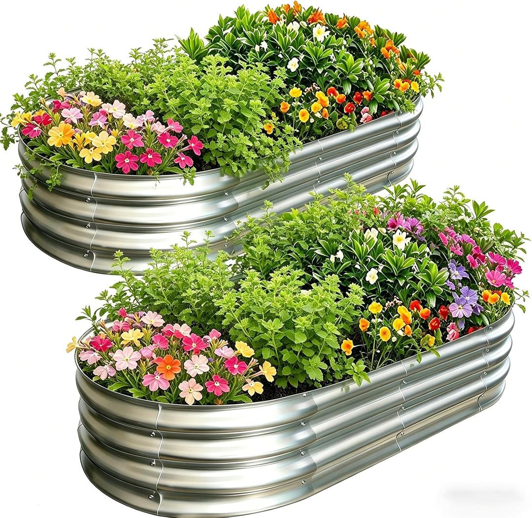 Galvanized Raised Garden Bed Kit, Planter Garden Boxes Outdoor, Oval Large Metal for Vegetables Fruits, Flowers Planter Boxes, Easy Assembly Garden Bed Kit (Silver, 631FT (2-Pack)
