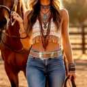 Brown Western Belt for Women Cowgirl Country Leather Belt for Jeans Pants (Brown)
