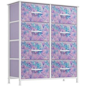 YITAHOME Fabric Dresser Drawer, Tall Storage with 8 Drawers, Dresser & Chest of Drawers, Storage Drawer Organizer for Closet, Living Room, Closets (Tie-dye Purple Print)